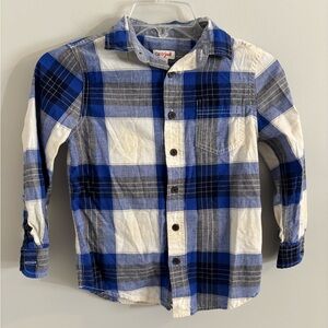 Cat & Jack Blue Plaid Boys Long Sleeve Button Down Shirt Size 6-7 100% Cotton